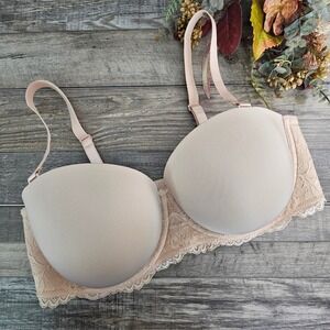 Torrid Bombshell Everyday Strapless‎ Multiway Bra Nude Beige Lace Trim Size 40DD